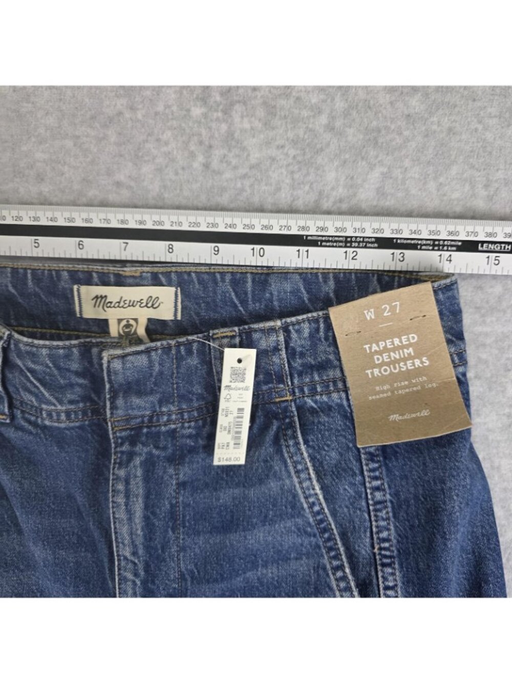 Madewell Tapered Denim Trousers Womens 27 Blue High Rise Jeans NWT - Picture 7 of 9
